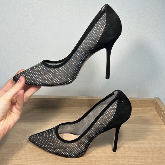 Worn twice Stuart Weitzman Tasha 100 mesh suede pointed sparkle heels 8.5 box - Picture 10 of 15